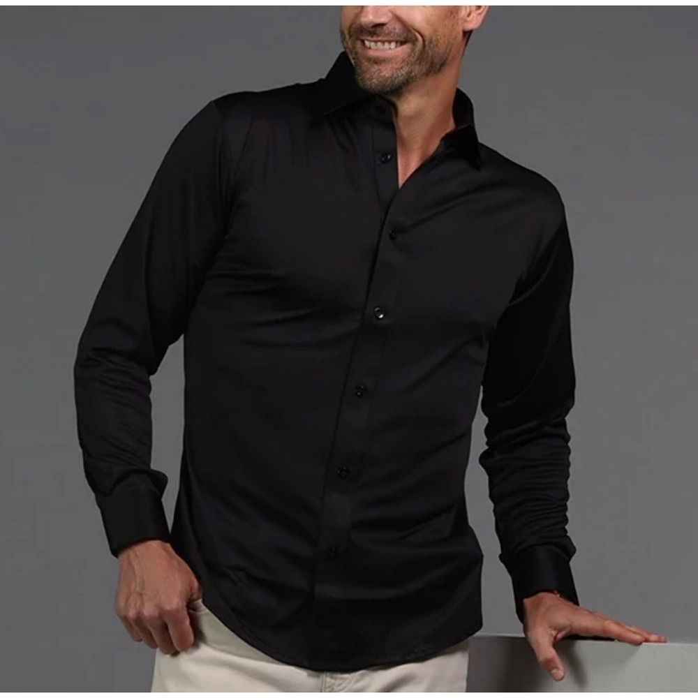 Collars & Co Men's Black Quattro Flex Dress Shirt Button Up Medium NWOT